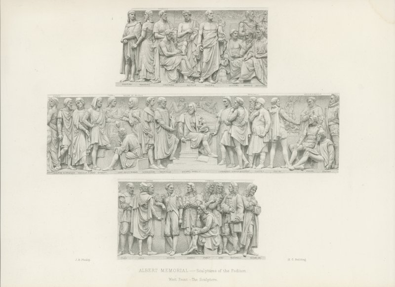 Sculptures on the Podium of the Albert Memorial (engraving) by English School
