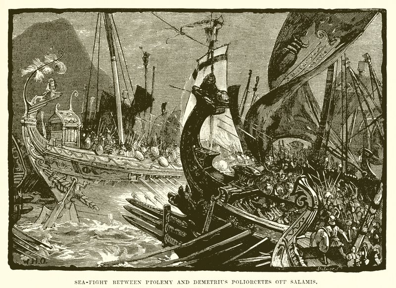 Sea Fight Between Ptolemy and Demetrius Poliorcetes off Salamis by English School