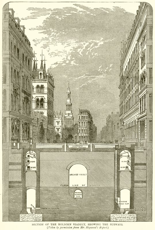 Section of the Holborn Viaduct, showing the Subways by English School