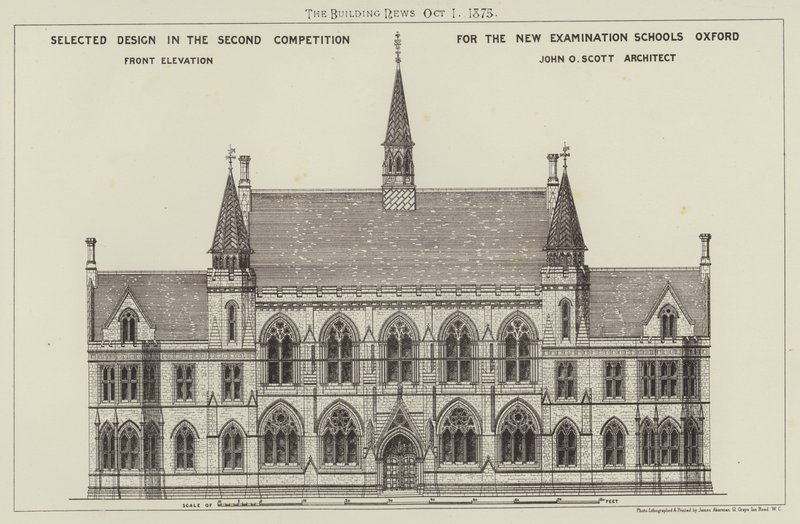 Selected Design in the Second Competition for the New Examination Schools Oxford, Front Elevation by English School