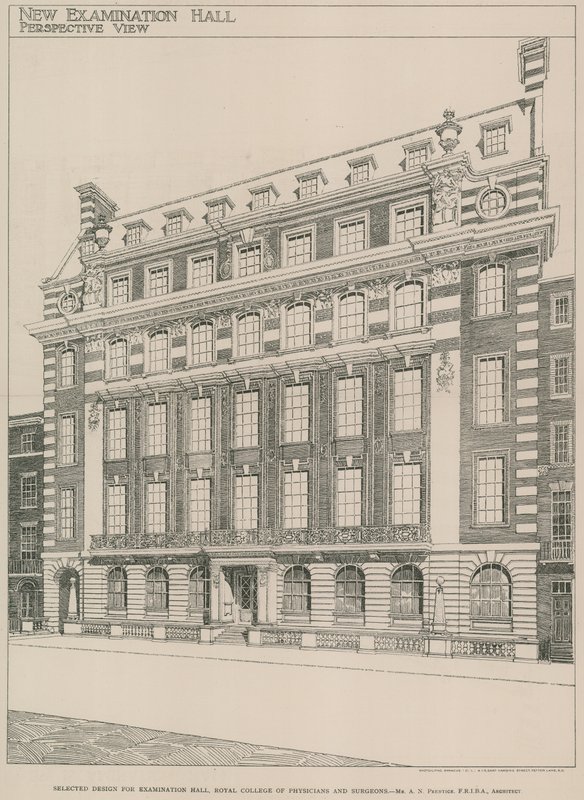 Selected design for the Examination Hall, Royal College of Physicians and Surgeons by English School