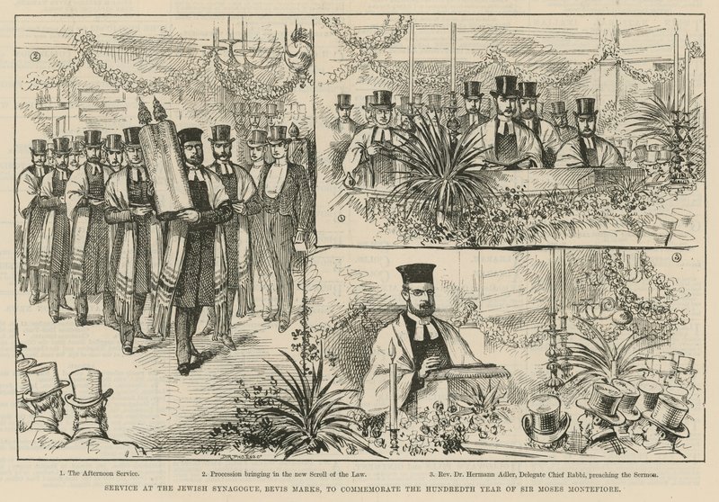 Service at the Jewish Synagogue, Bevis Marks, to commemorate the hundredth year of Sir Moses Montefiore by English School