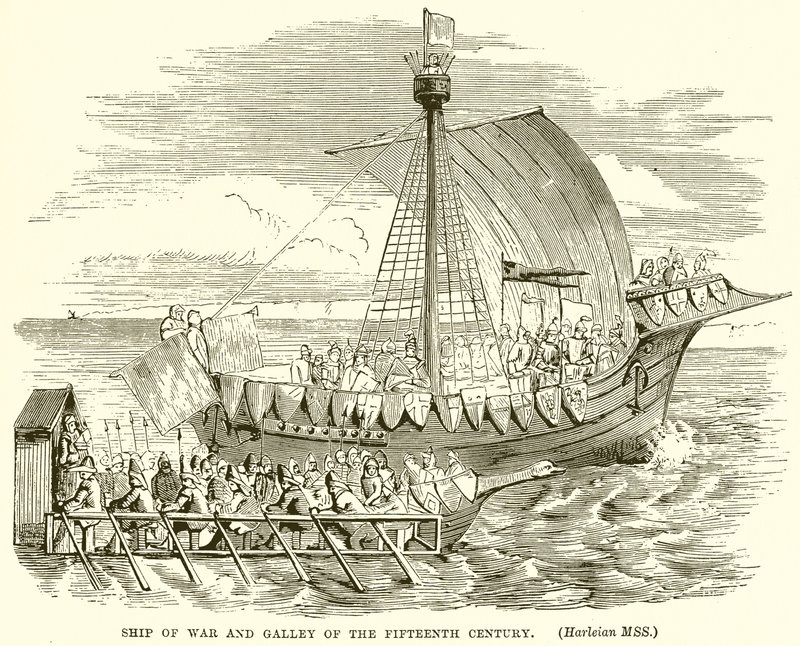 Ship of War and Galley of the Fifteenth Century by English School