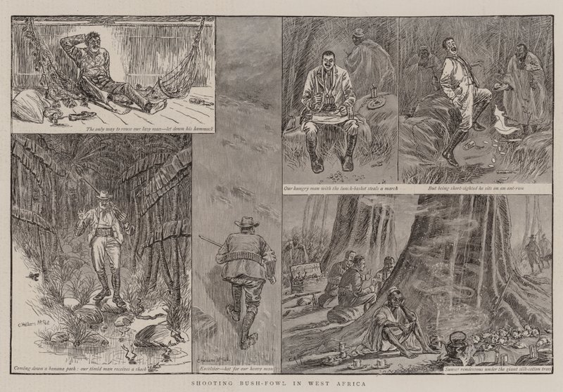 Shooting Bush-Fowl in West Africa by English School