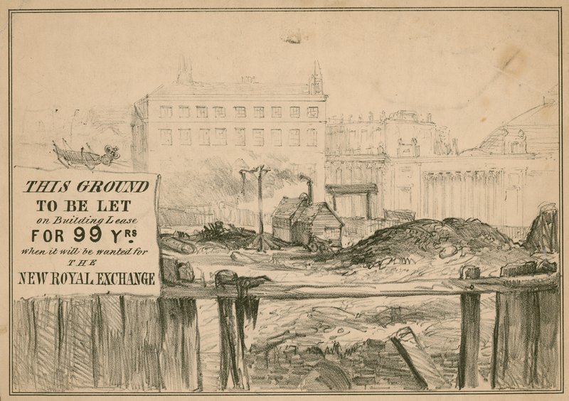 Sketch of Grounds of the Royal Exchange, London, Following the Fire by English School