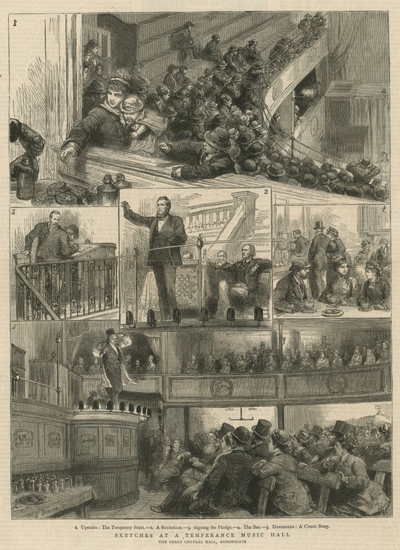 Sketches at a Temperance Music Hall, The Great Central Hall, Bishopsgate by English School
