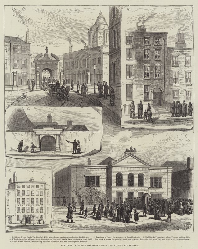 Sketches in Dublin connected with the Murder Conspiracy (engraving) by English School