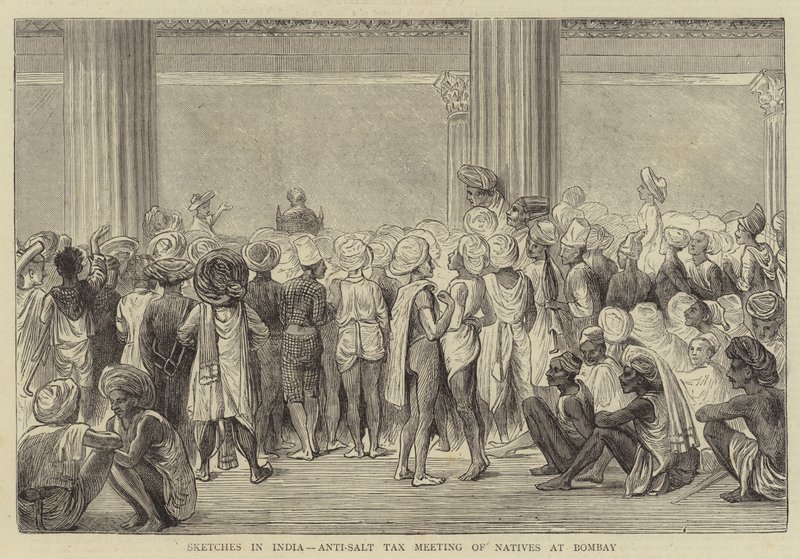 Sketches in India, Anti-Salt Tax Meeting of Natives at Bombay by English School