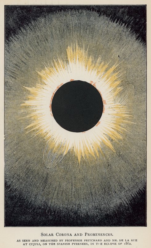 Solar Corona and Prominences, as seen and measured by Professor Pritchard and Mr De La Rue by English School