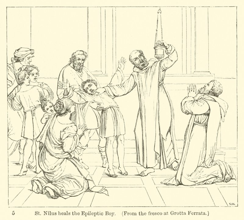 St. Nilus Heals the Epileptic Boy, from the Fresco at Grotta Ferrata by English School