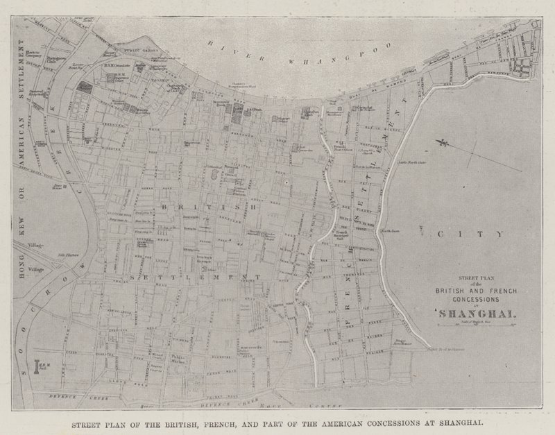 Street Plan of the British, French, and Part of the American Concessions at Shanghai by English School