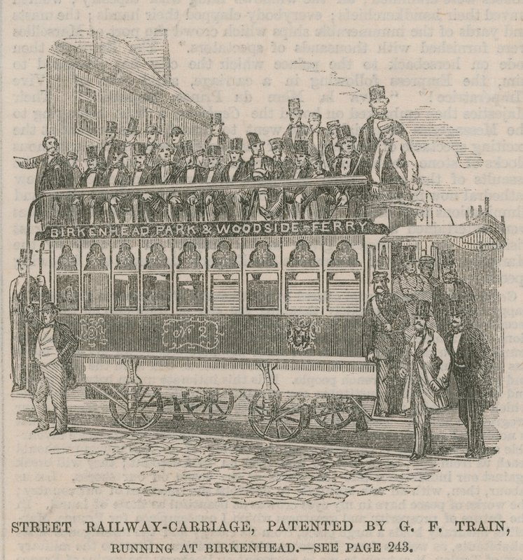 Street railway carriage, patented by G F Train, running at Birkenhead by English School
