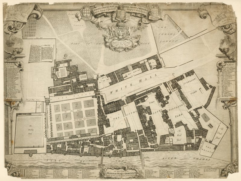 Survey and Ground Plot of the Royal Palace of Whitehall, 1680, with the Lodgings and Apartments Belonging to Their Majesties by English School