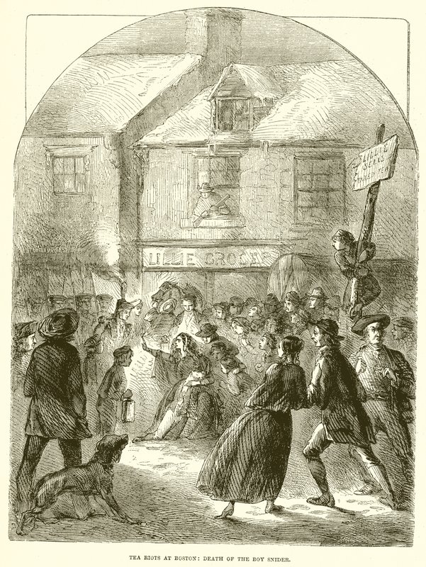 Tea Riots at Boston: Death of the Boy Snider by English School