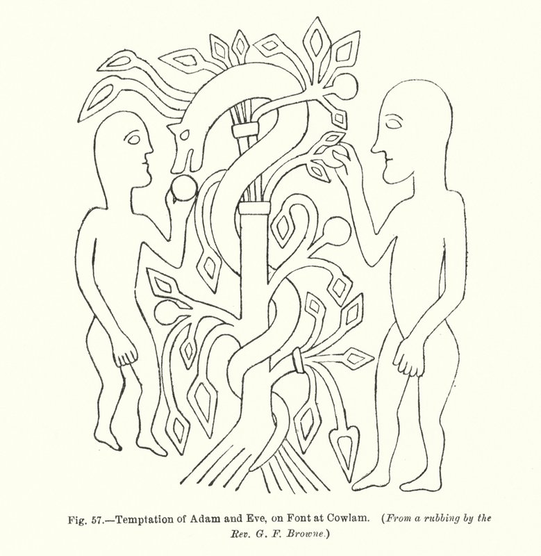 Temptation of Adam and Eve, on Font at Cowlam by English School
