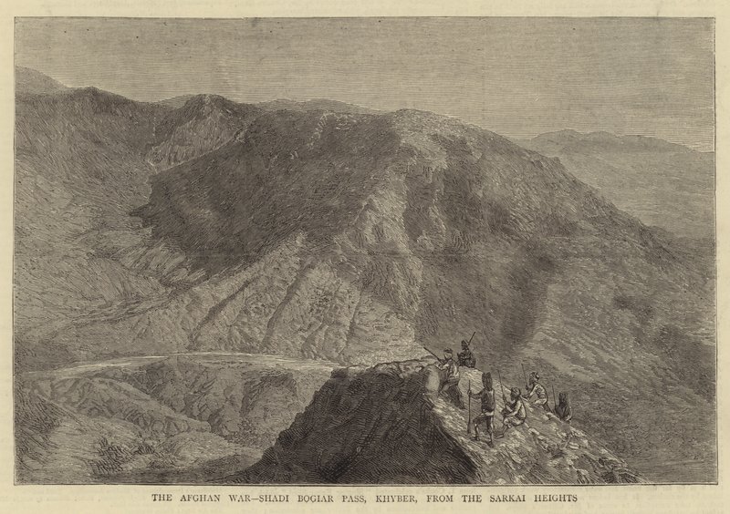 The Afghan War, Shadi Bogiar Pass, Khyber, from the Sarkai Heights by English School