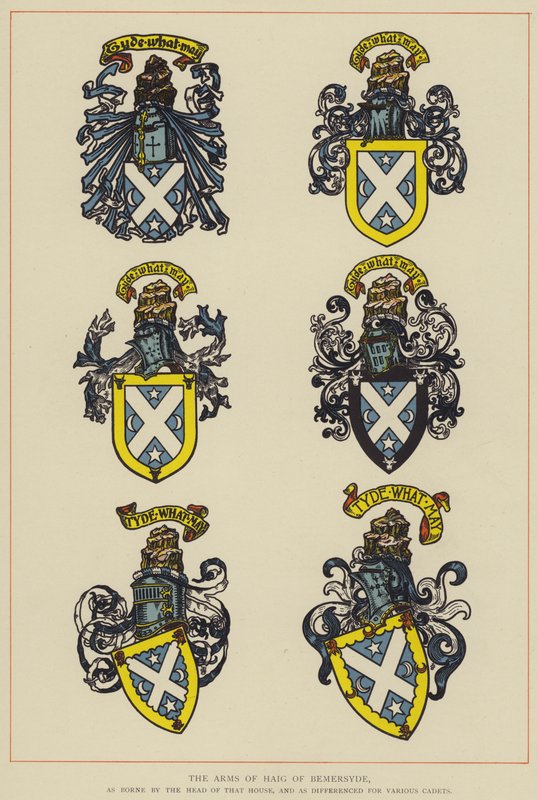 The Arms of Haig of Bemersyde, as Borne by the Head of that House, and as Differenced for Various Cadets by English School