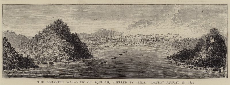 The Ashantee War, View of Aquidah, shelled by HMS 