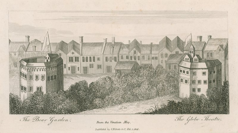 The Bear Garden and the Globe, Bankside, London, from the Venetian Map by English School