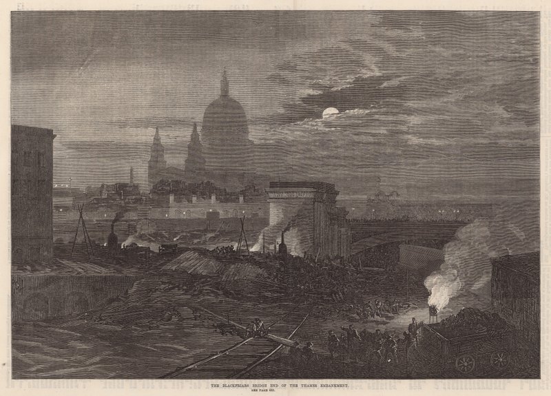 The Blackfriars Bridge end of the Thames Embankment by English School