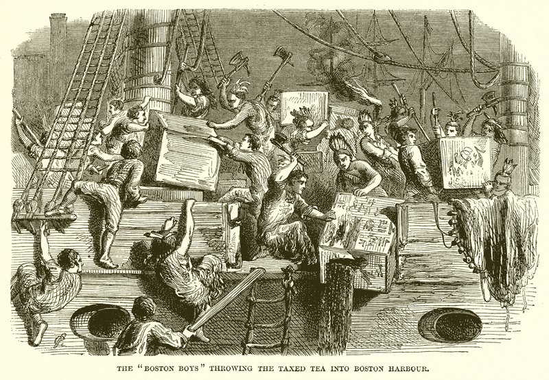 The Boston Boys Throwing the Taxed Tea into Boston Harbour by English School