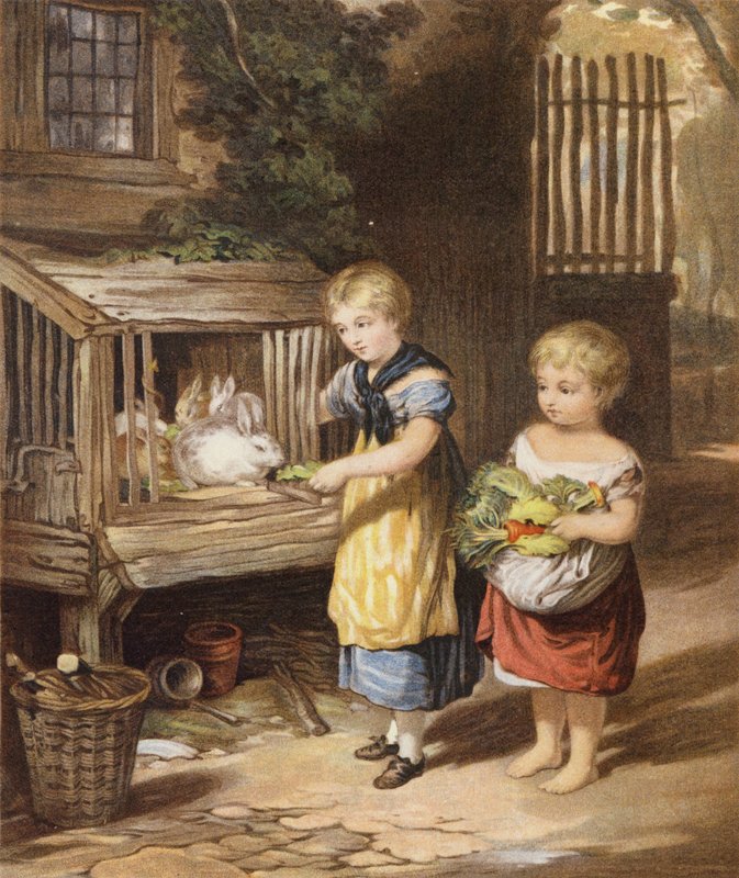 The Children and their Rabbits by English School