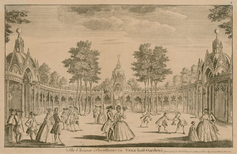 The Chinese Pavilions in Vauxhall Gardens, London by English School