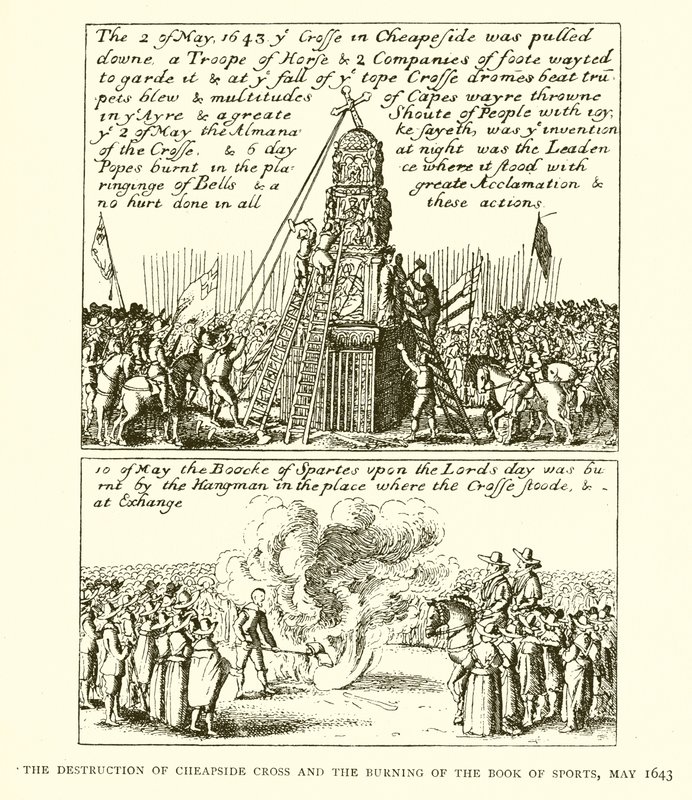 The Destruction of Cheapside Cross and the Burning of the Book of Sports, May 1643 by English School