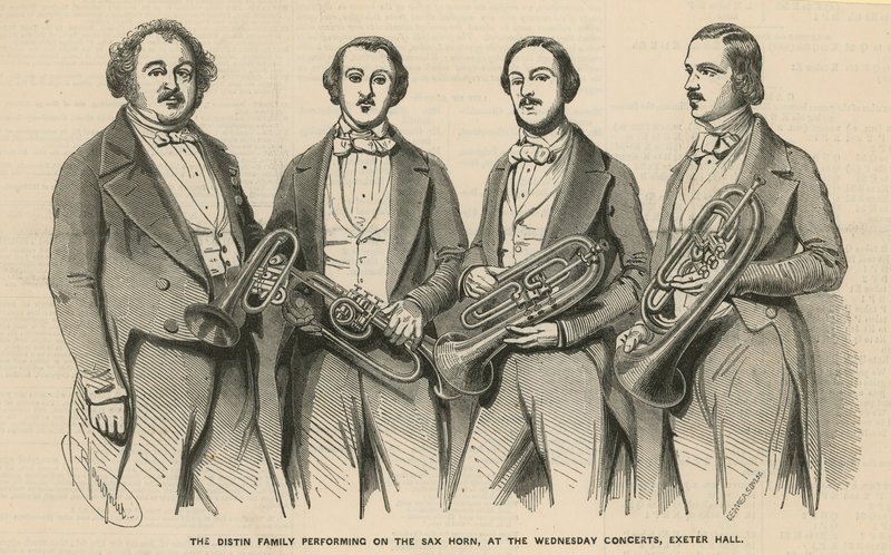 The Distin Family performing on the sax horn at the Wednesday Concerts, Exeter Hall by English School