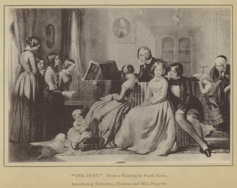 The Duet, from a Painting by Frank Stone, Introducing Tennyson, Dickens and Miss Hogarth by English School