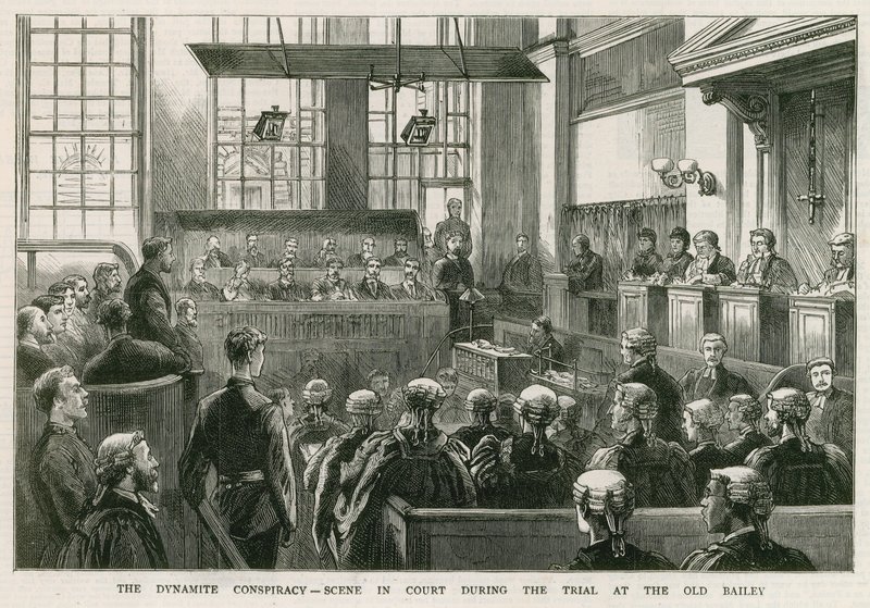 The Dynamite Conspiracy, Scene in Court During the Trial at the Old Bailey by English School