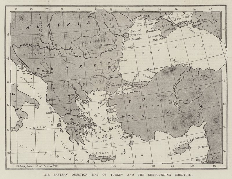 The Eastern Question, Map of Turkey and the Surrounding Countries (engraving) by English School