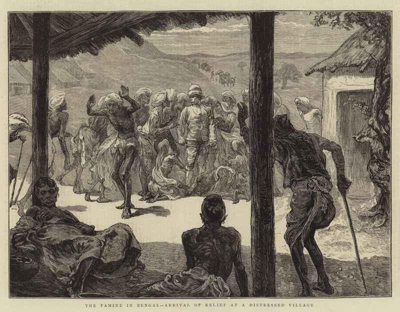 The Famine in Bengal, Arrival of Relief at a Distressed Village by English School