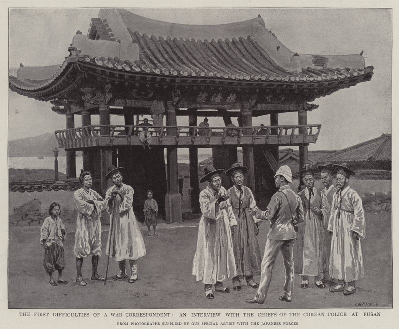 The First Difficulties of a War Correspondent, an Interview with the Chiefs of the Corean Police at Fusan by English School