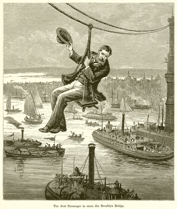 The First Passenger to cross the Brooklyn Bridge by English School