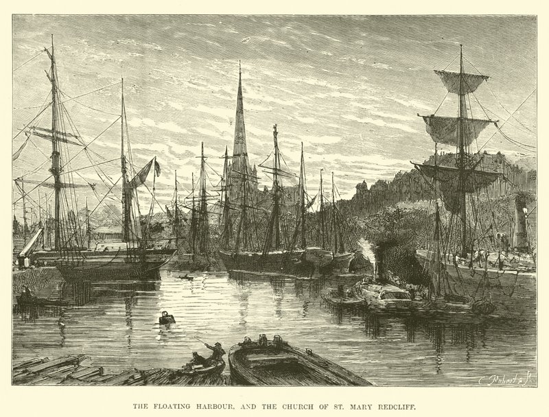The Floating Harbour, and the Church of St. Mary Redcliffe by English School