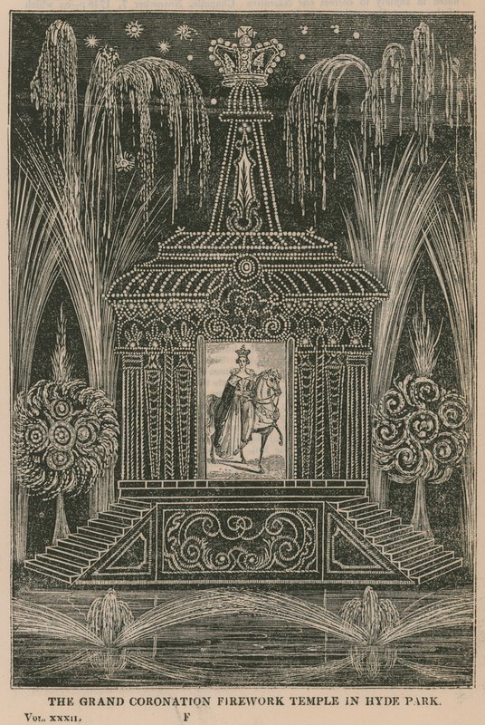 The Grand Coronation firework temple in Hyde Park by English School