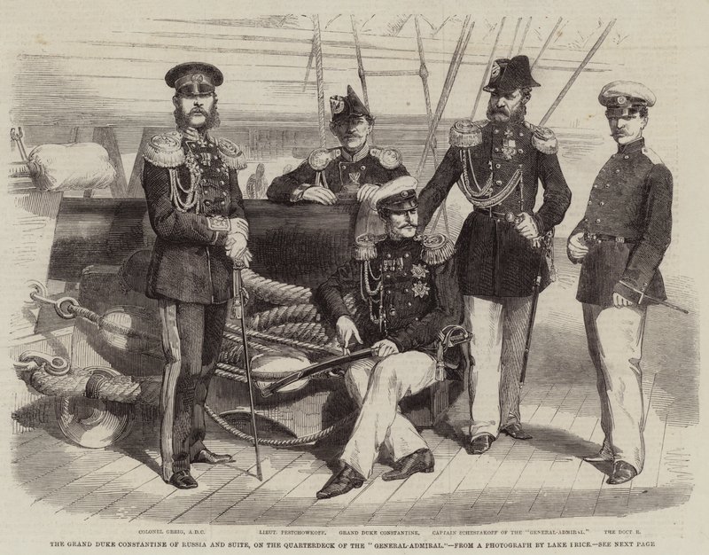 The Grand Duke Constantine of Russia and Suite, on the Quarterdeck of the "General-Admiral" by English School