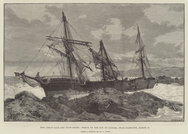 The Great Gale and Snow-Storm, Wreck of the Bay of Panama, near Falmouth by English School