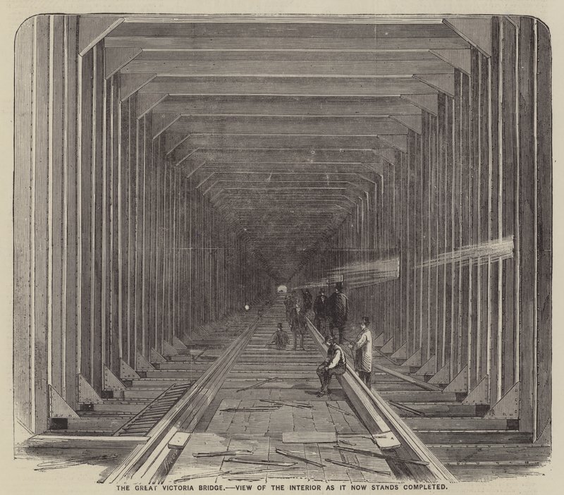The Great Victoria Bridge, View of the Interior as it Now Stands Completed (engraving) by English School