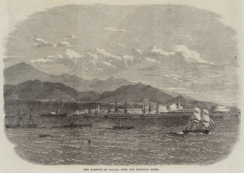 The Harbour of Callao, with the Peruvian Fleet by English School