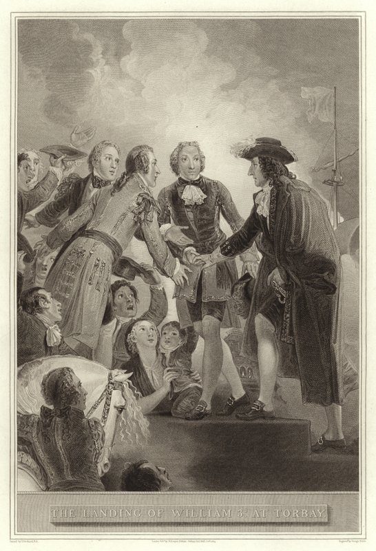 The Landing of William III at Torbay by English School