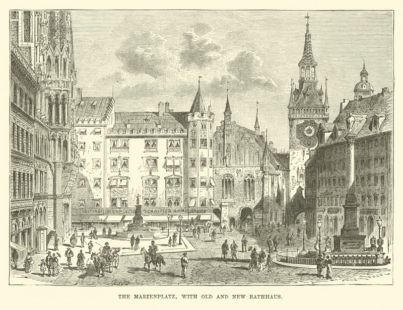 The Marienplatz, with Old and New Rathaus by English School