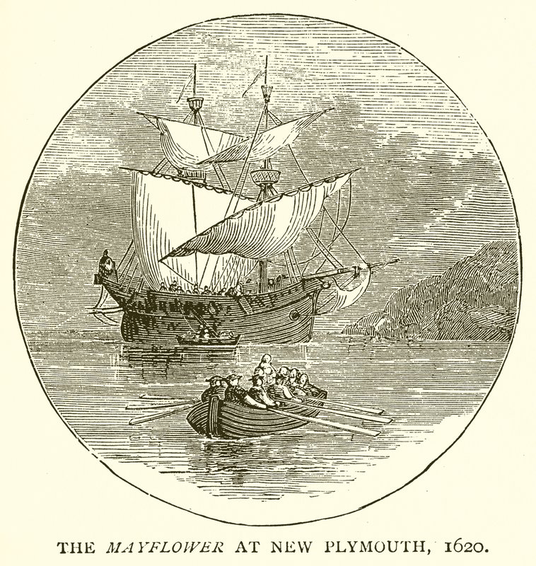 The Mayflower at New Plymouth, 1620 by English School