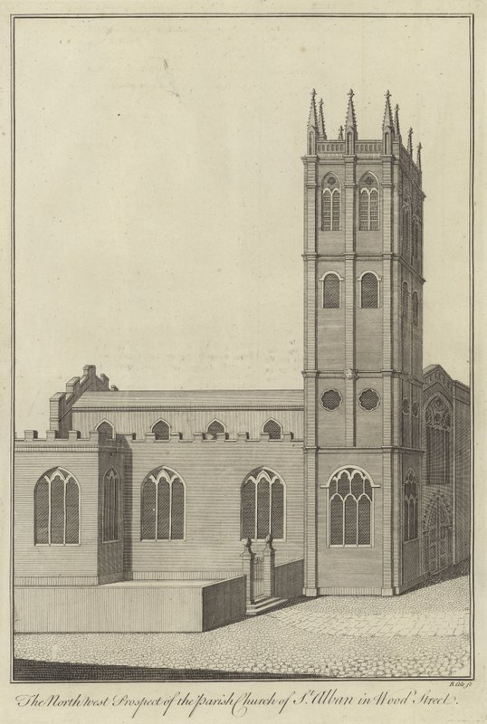 The North West Prospect of the Parish Church of St Alban in Wood Street, London by English School