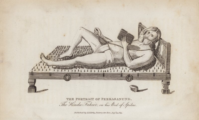 The Portrait of Perkasanund, the Hindu Fakeer, on his Bed of Spikes by English School