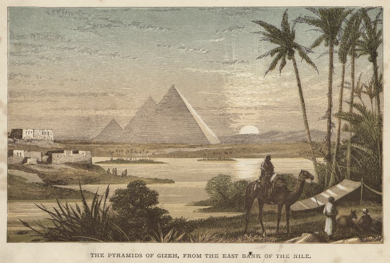 The Pyramids of Gizeh, from the East Bank of the Nile by English School