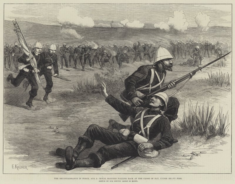 The Reconnaissance in Force, 5 August, Royal Marines falling back at the Close of Day, under Heavy Fire by English School