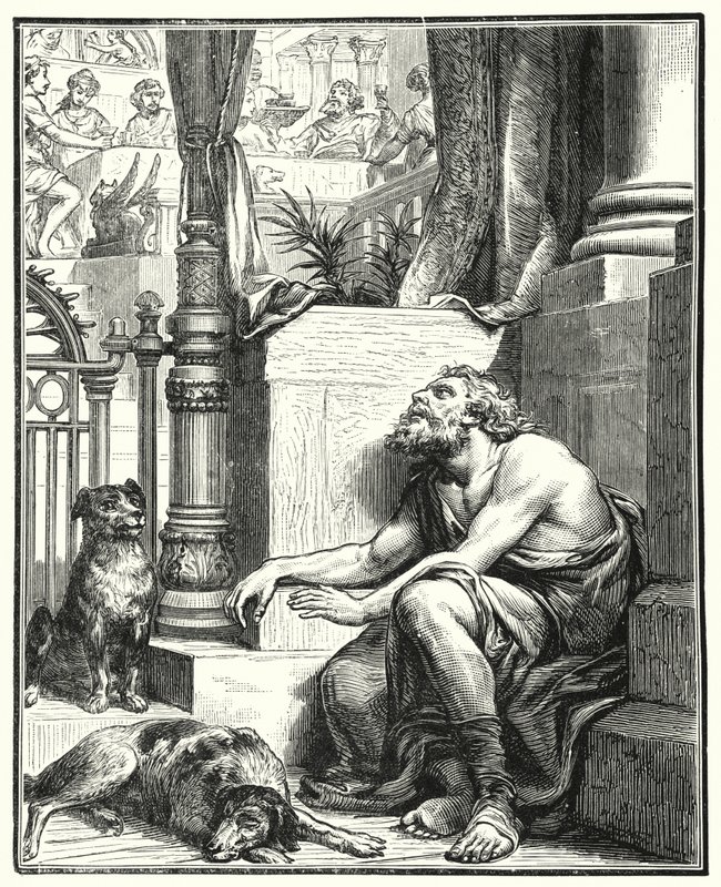 The Rich Man and Lazarus (engraving) by English School