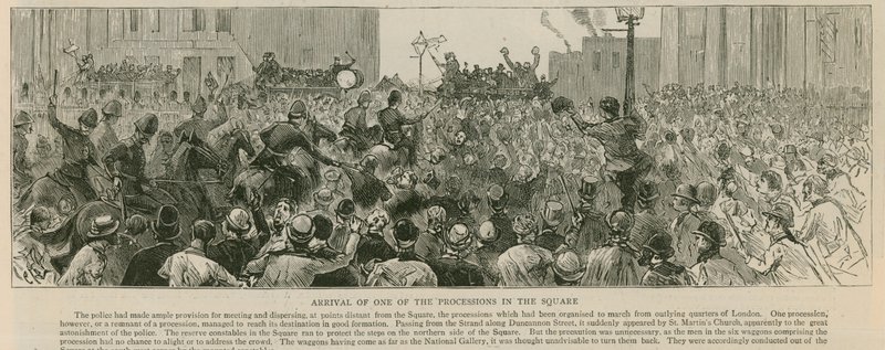 The Riot in Trafalgar Square: Arrival of One of the Processions in the Square by English School